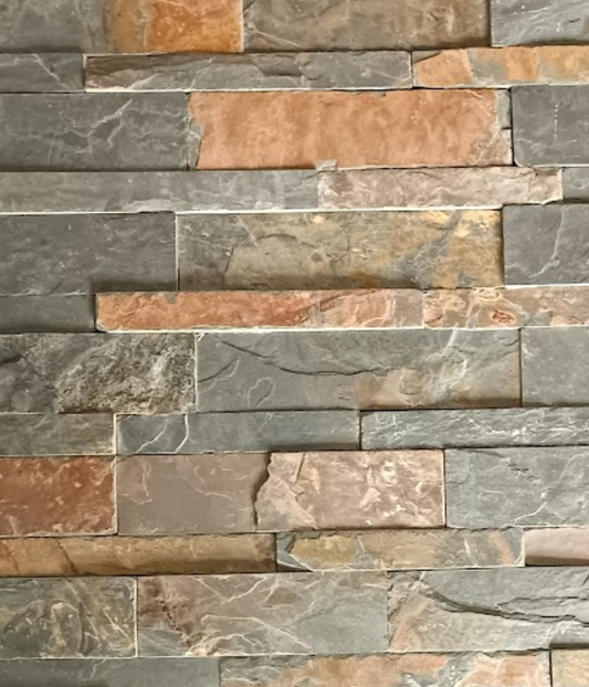Cladding - Natural Stone Wall Autumn Blend Slate Cladding, 8 Unique Tiles, 600x150mm (Box of 8, 0.72SQM)
