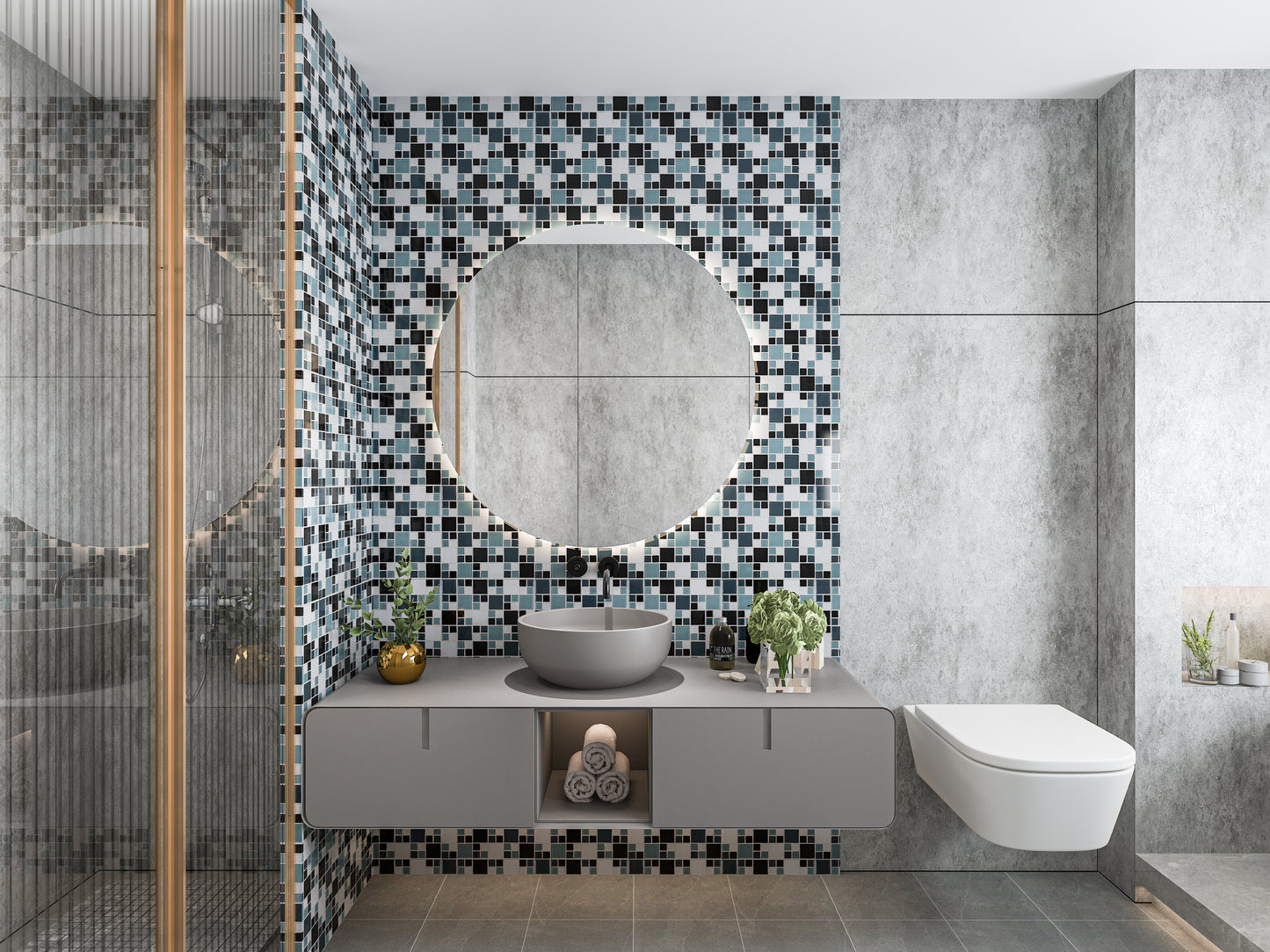 Mosaic Glass - Gloss, Square, Caspian, 300x300 - 48mm