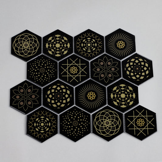 Mosaic Stone & Glass Blend - HEX, Black Universe, Medium, 340x280 - 73mm