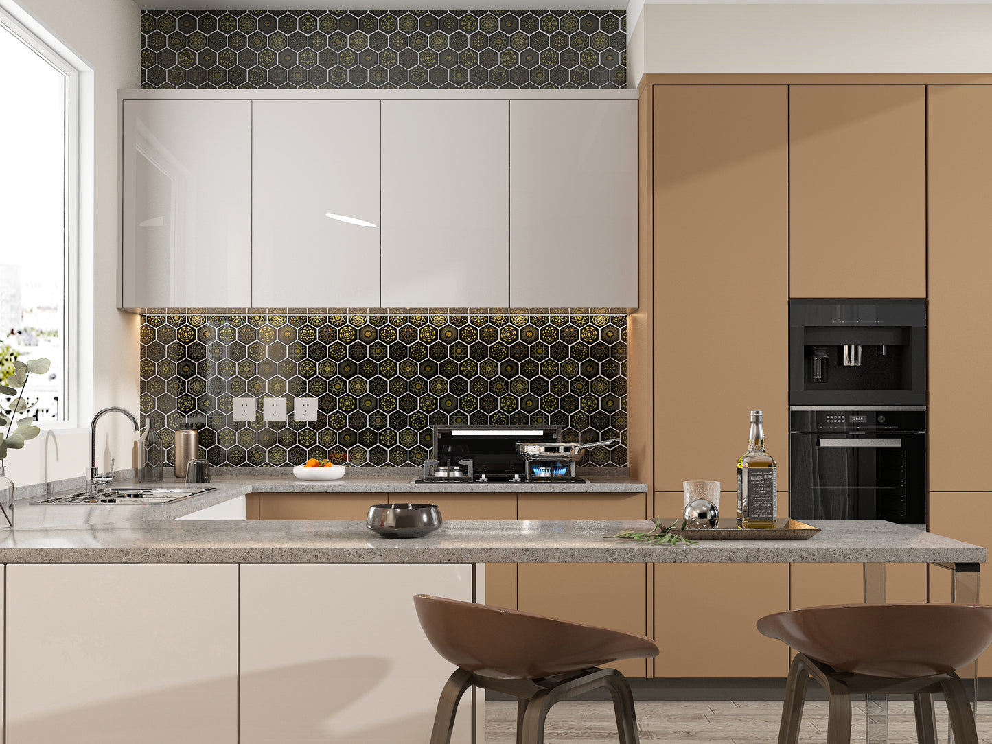 Mosaic Stone & Glass Blend - HEX, Black Universe, Medium, 340x280 - 73mm