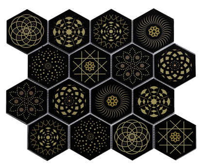Mosaic Stone & Glass Blend - HEX, Black Universe, Medium, 340x280 - 73mm