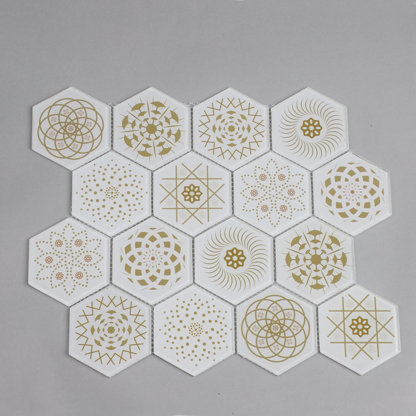 Mosaic Stone & Glass Blend - HEX, White Universe, Medium, 340x280 - 73mm