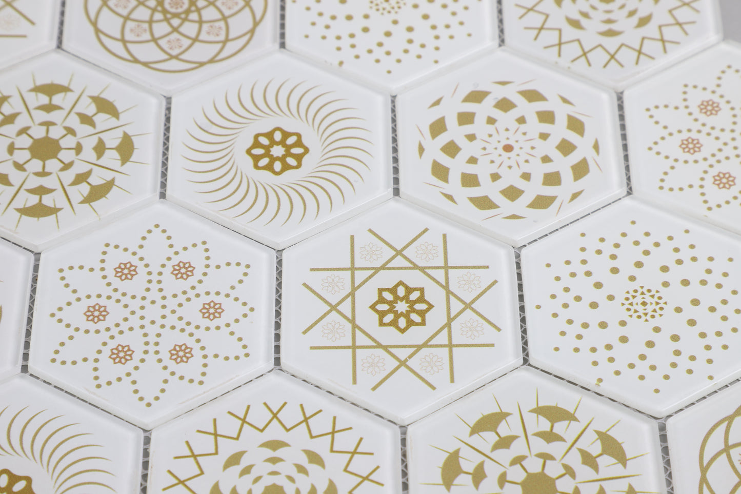 Mosaic Stone & Glass Blend - HEX, White Universe, Medium, 340x280 - 73mm