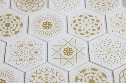 Mosaic Stone & Glass Blend - HEX, White Universe, Medium, 340x280 - 73mm