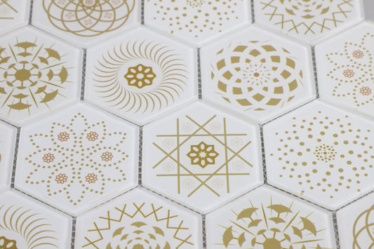 Mosaic Stone & Glass Blend - HEX, White Universe, Medium, 340x280 - 73mm