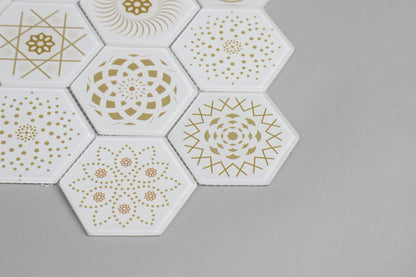 Mosaic Stone & Glass Blend - HEX, White Universe, Medium, 340x280 - 73mm