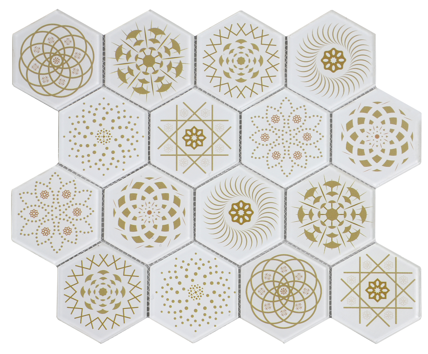 Mosaic Stone & Glass Blend - HEX, White Universe, Medium, 340x280 - 73mm