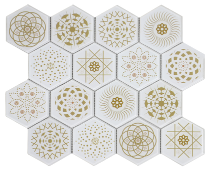 Mosaic Stone & Glass Blend - HEX, White Universe, Medium, 340x280 - 73mm