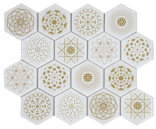 Mosaic Stone & Glass Blend - HEX, White Universe, Medium, 340x280 - 73mm