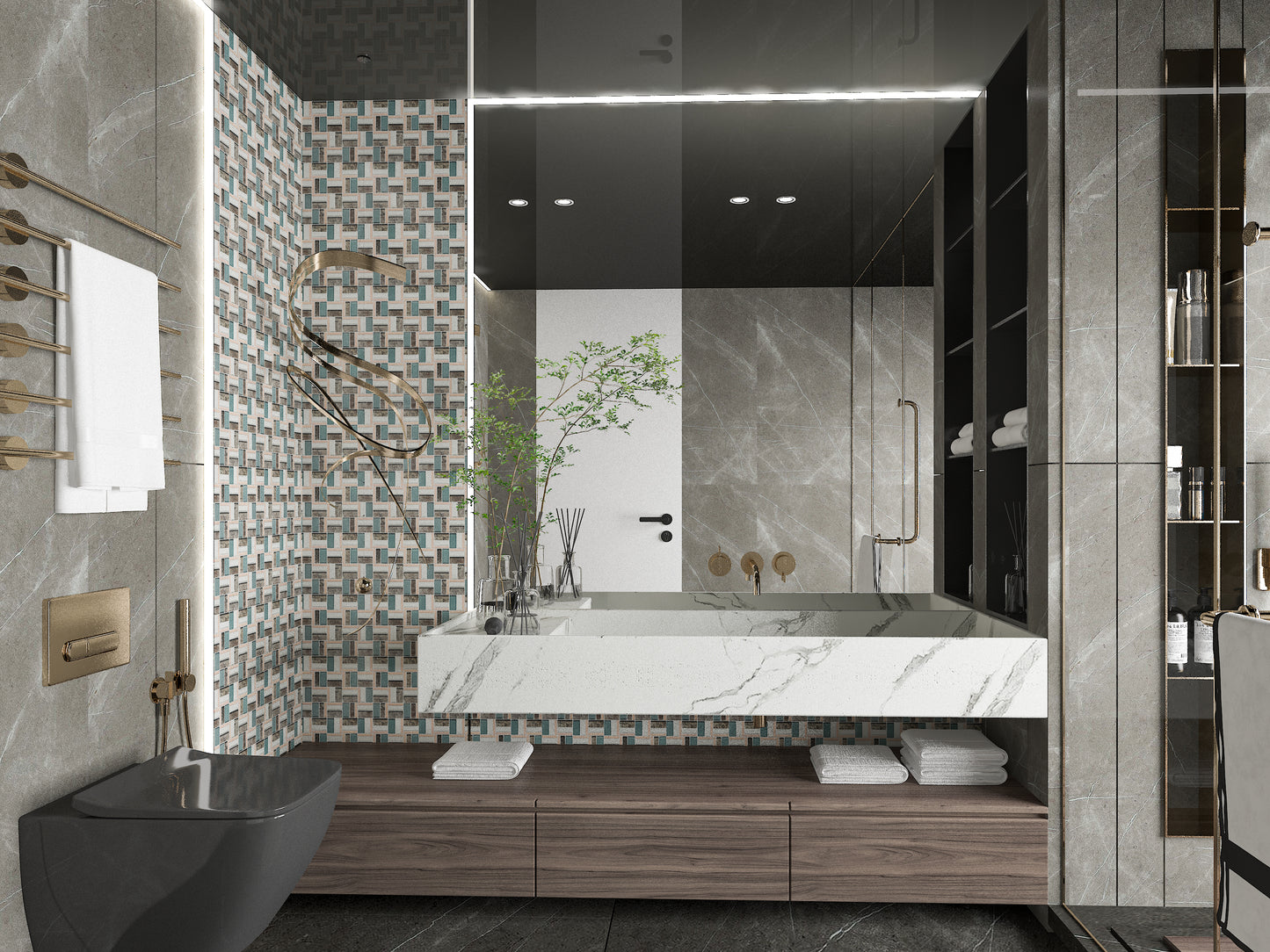 Mosaic Glass - Glass/Stone/Metal Blend, Square, Mercury, 300x300