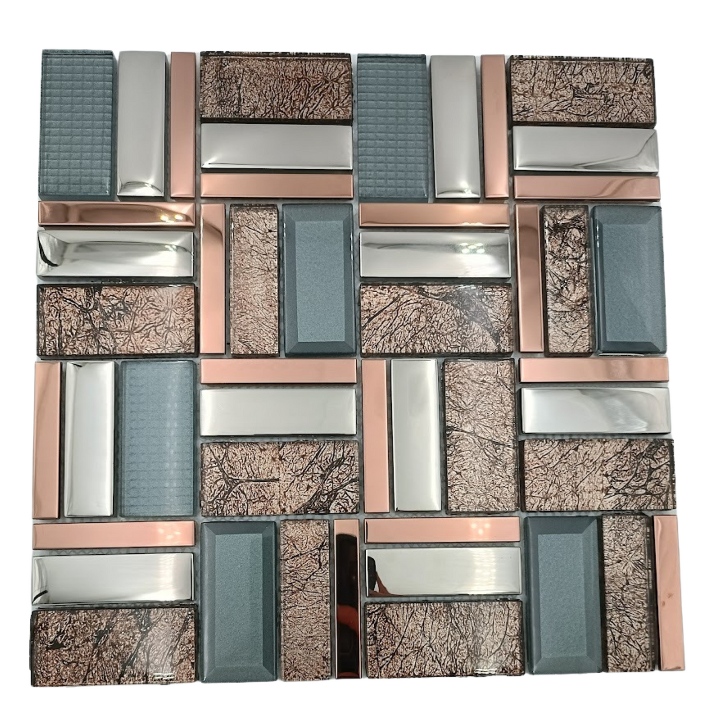 Mosaic Glass - Glass/Stone/Metal Blend, Square, Mercury, 300x300