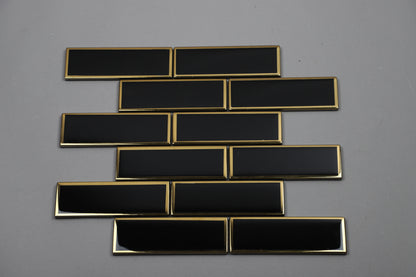Mosaic Glass - Metro, Black w Gold Border, 300x300