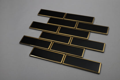 Mosaic Glass - Metro, Black w Gold Border, 300x300