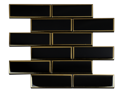 Mosaic Glass - Metro, Black w Gold Border, 300x300