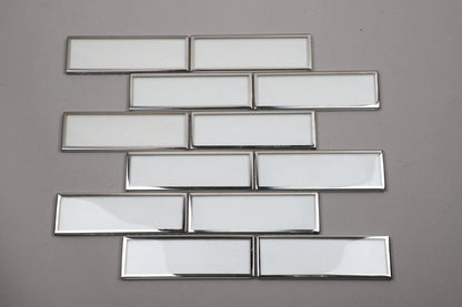 Mosaic Glass - Metro, White w silver Border, 300x300
