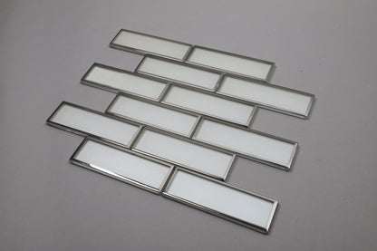 Mosaic Glass - Metro, White w silver Border, 300x300