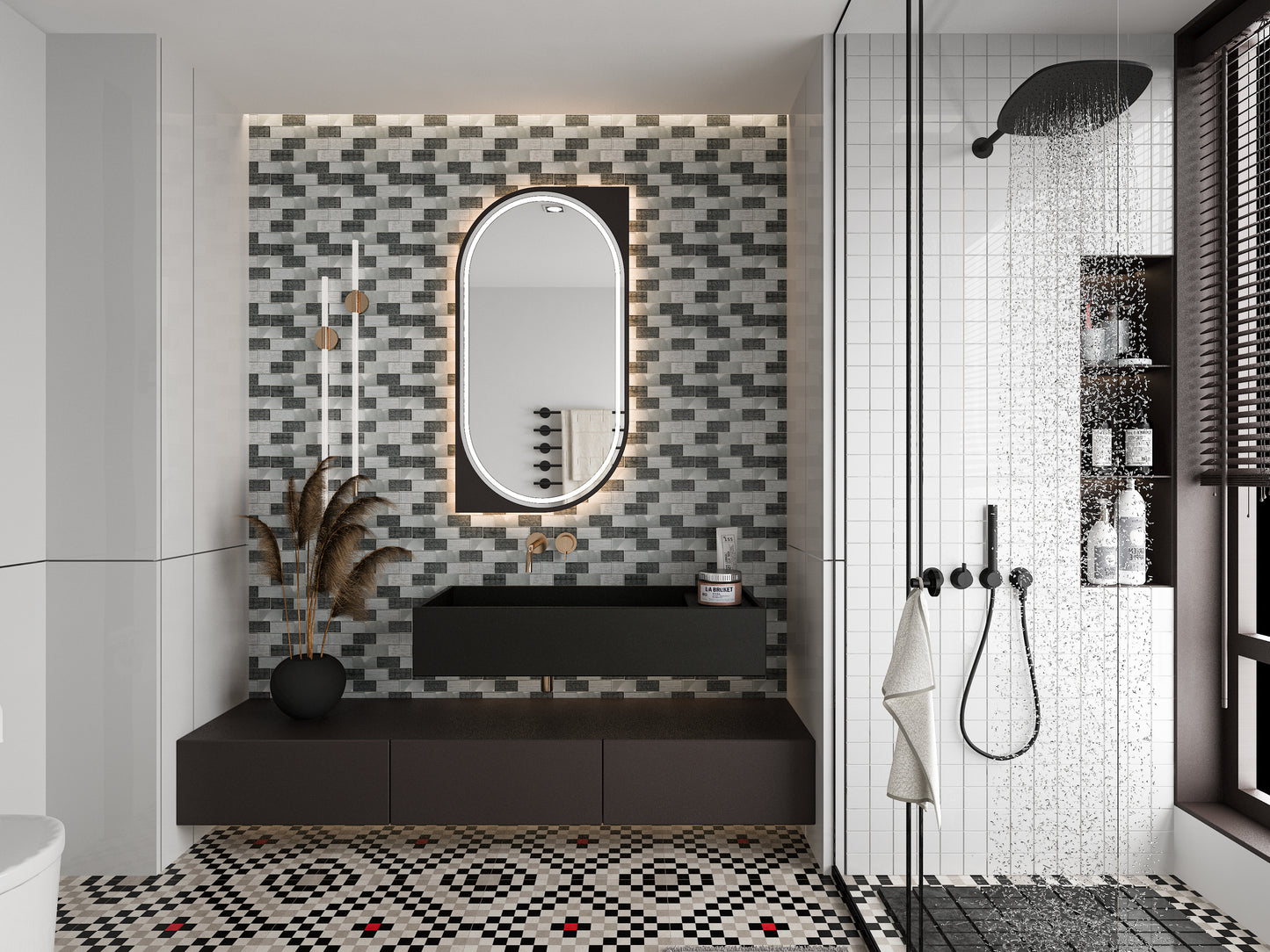 Mosaic Glass - Linear, Grey/Graphite, 300x300