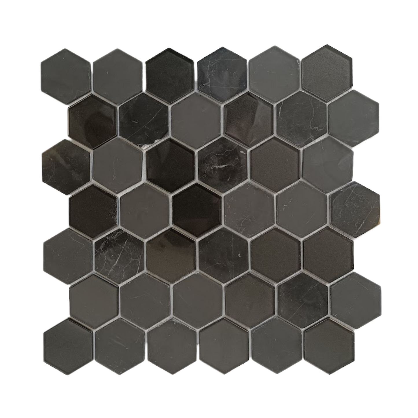 Mosaic Stone & Glass Blend - HEX, Shadow, Medium, 305x261 - 48mm
