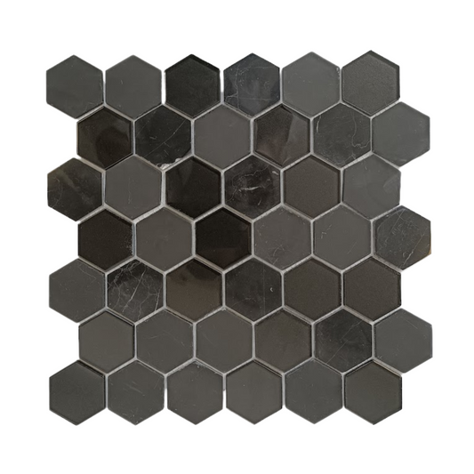 Mosaic Stone & Glass Blend - HEX, Shadow, Medium, 305x261 - 48mm