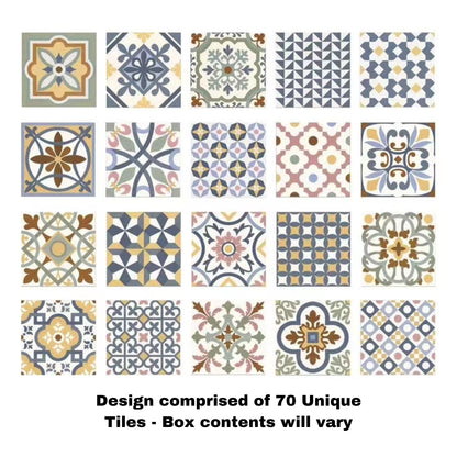 Tile Deco - Casablanca, 70 Unique Tiles, 200x200mm (Box of 30, 1.2 SQM)