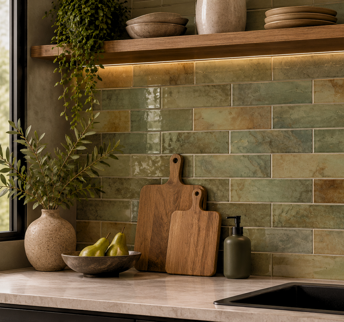 Tile Subway - Gloss, Horizon Olive, 300x75mm (Box of 44, 1.1 SQM)