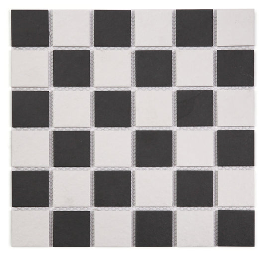 Mosaic Porcelain - Unglazed Full Bodied Porcelain, Black/White, Gloss, 300x300 - 48mm
