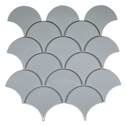 Mosaic Porcelain - Glazed, Fans, White, 73mm