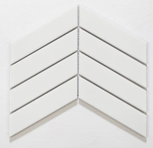 Mosaic Porcelain - Glazed, White, Herringbone, Matt, 300x300 - 180mm