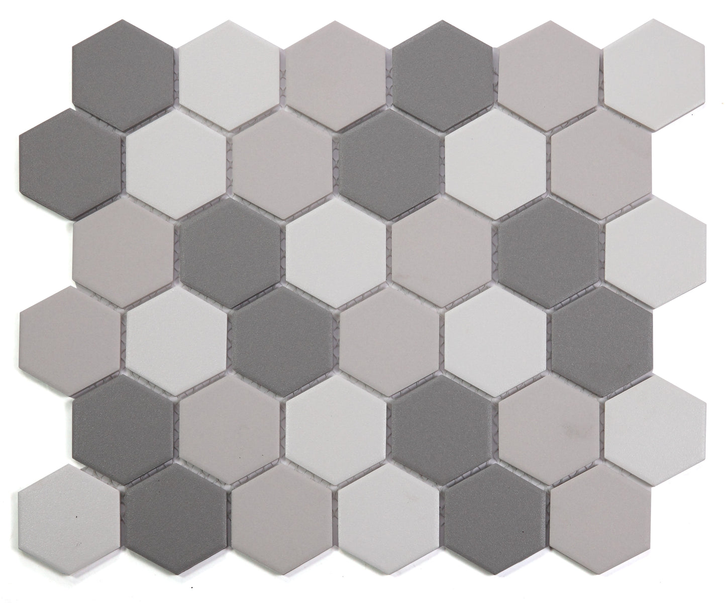 Mosaic Porcelain - HEX, Grey Mix, Matt, Medium, 300x300 - 51mm