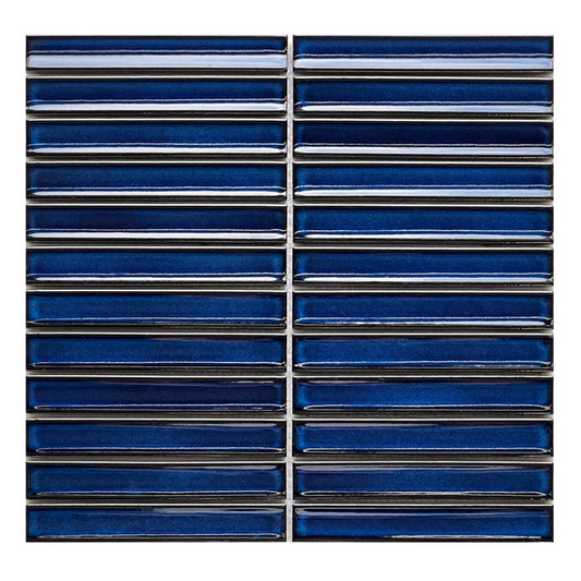 Mosaic Porcelain - Glazed, Finger Tile, Kit Kat, Imperial Blue, Gloss, 294x294mm