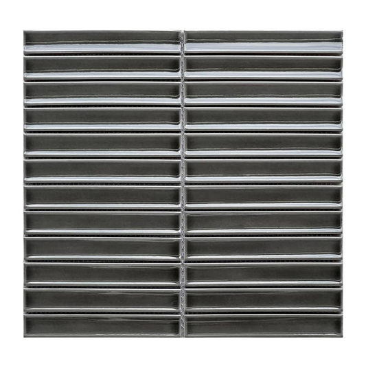 Mosaic Porcelain - Glazed, Finger Tile, Kit Kat, Iron Grey, Gloss, 294x294mm