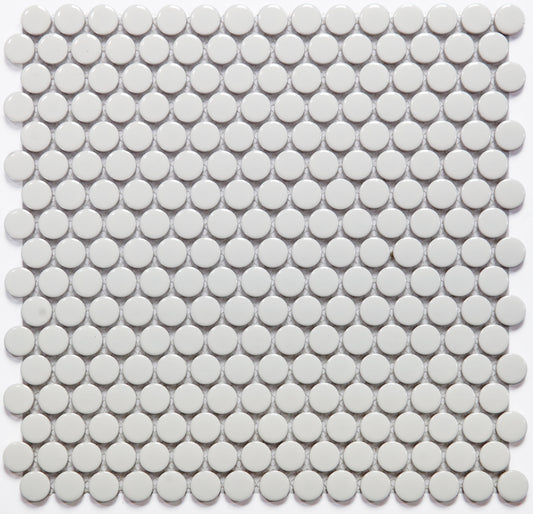 Mosaic Porcelain - Glazed, White Penny Round, Gloss, 300x300 - 19mm