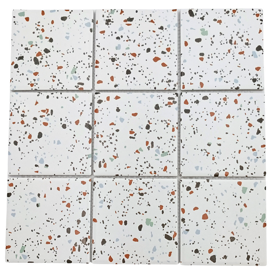 Mosaic Porcelain - Glazed, White Terazzo, 300x300mm - 97mm