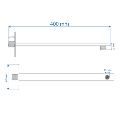 Shower Arm - Premium Range Rectangular 400mm, Polished Chrome Finish