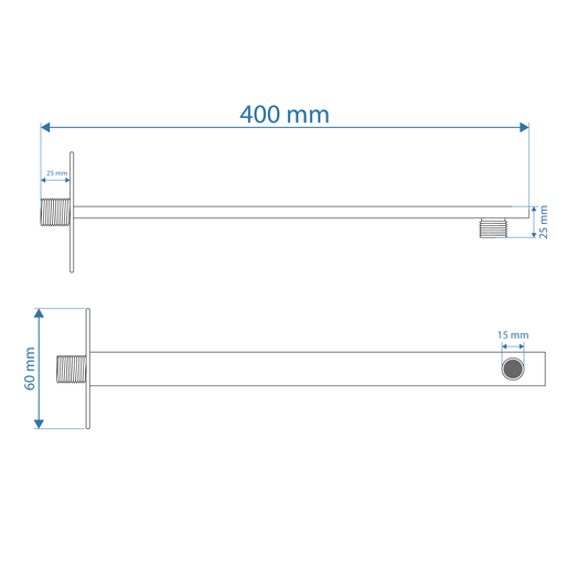 Shower Arm - Premium Range Rectangular 400mm, Brushed Gun Metal Finish