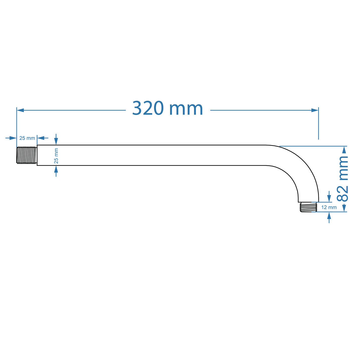 Shower Arm - Premium Range Round 320mm, Brushed Stainless Steel Finish