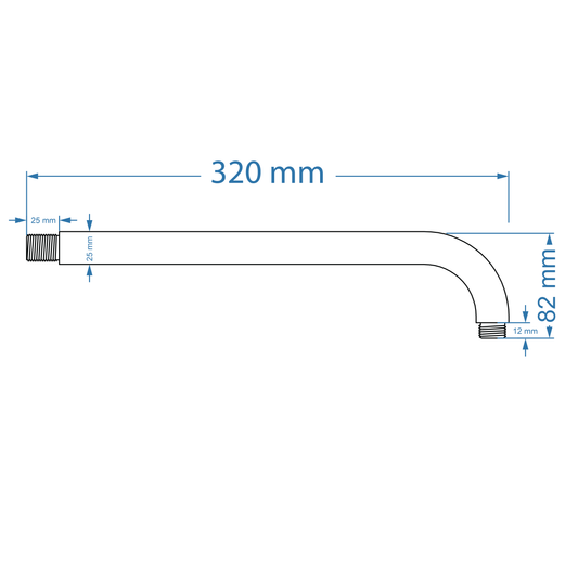 Shower Arm - Premium Range Square 320mm, Brushed Stainless Steel Finish