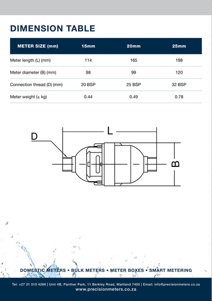 Water Meter - Precision Meters, Plastic, 15mm