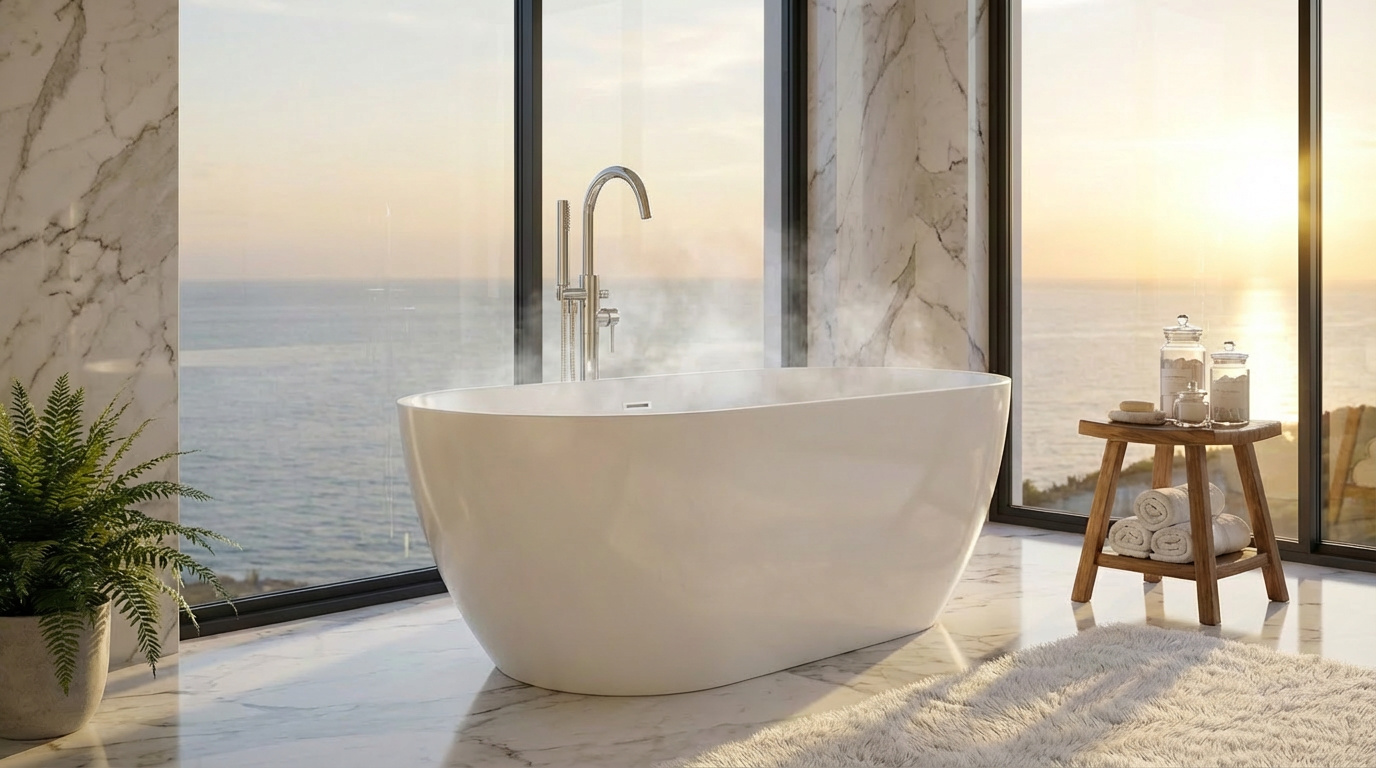 Bath Mixer Freestanding– Icon Range, Modern Bathroom Tap, Polished Chrome Finish