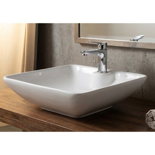 Basin Free Standing Gemini – Icon, Square, Ceramic, 1 Tap Hole, White, (L) 40cm | (W) 40cm | (H) 13cm