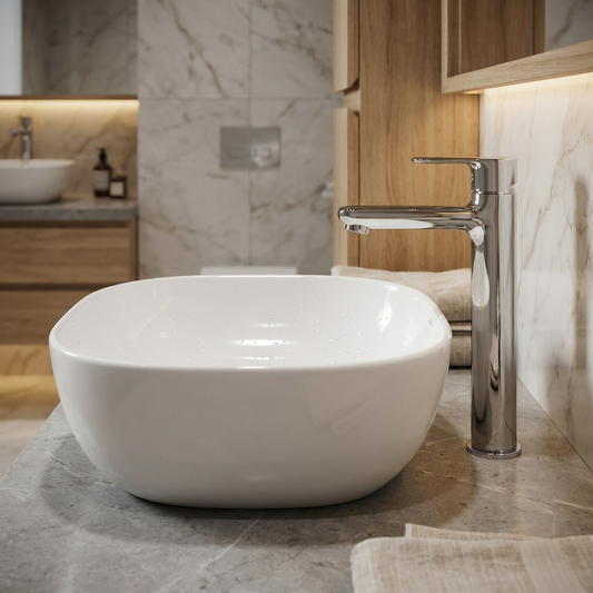 Basin Free Standing Hazel – Ceramic, Icon Premium Range, White, (L) 42.5cm | (W) 42.5cm | (H) 14cm