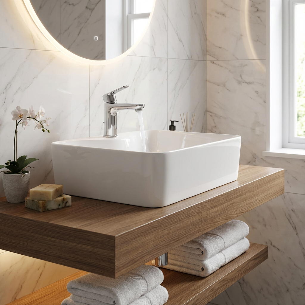 Basin Free Standing Layla – Ceramic, 1 Tap Hole, Icon Premium Range, White, (L) 40cm | (W) 30cm | (H) 13cm