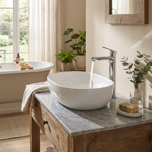 Basin Free Standing Olivia– Ceramic, Icon Premium Range, White, (L) 48cm | (W) 34cm | (H) 14cm