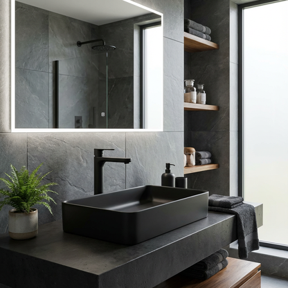 Basin Free Standing Raven – Ceramic, Icon Premium Range, Black, (L) 61cm | (W) 35cm | (H) 11cm