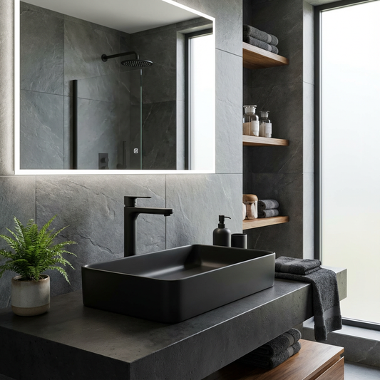 Basin Free Standing Raven – Ceramic, Icon Premium Range, Black, (L) 61cm | (W) 35cm | (H) 11cm