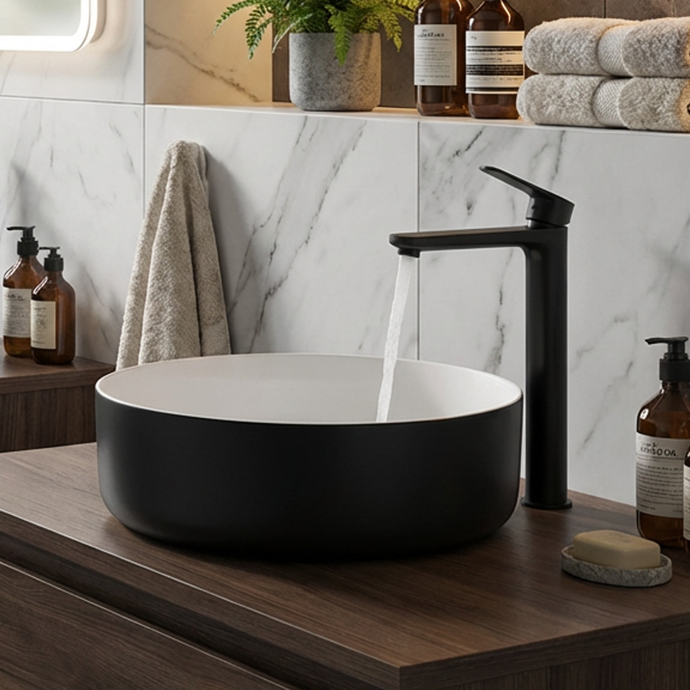 Basin Free Standing Starling – Ceramic, Icon Premium Range, White and Black 2 tone design, (L) 40cm | (W) 40cm | (H) 12cm