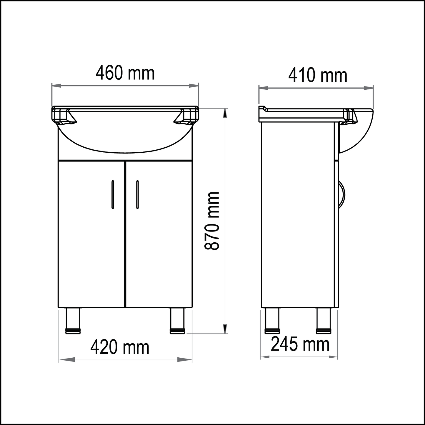 Cabinet & Basin Floor Mounted Econo - Compact, Functional, Affordable, , (L) 42cm | (W) 24.5cm | (H) 87cm
