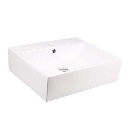 Basin Free Standing Bordo – Lecico, Rectangular, Ceramic, 1 Tap Hole, White (L) 42cm | (W) 51cm | (H) 15cm