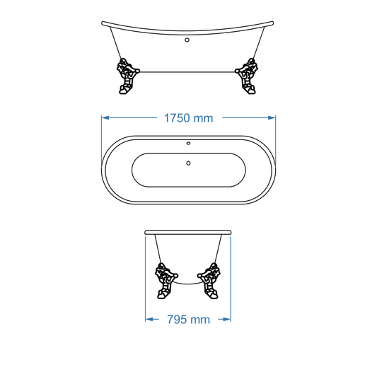 Bath Freestanding Rectangular - Cambridge 1750mm with Cast Iron Feet