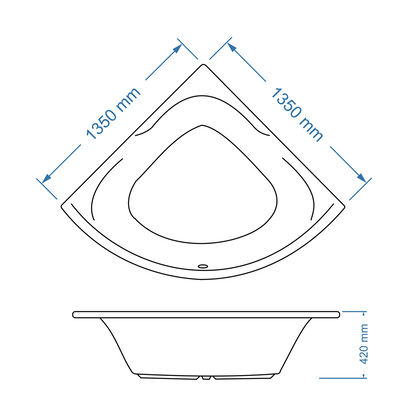 Bath Corner - Jessica Acrylic, White, (L) 135cm | (W) 135cm | (H) 42cm